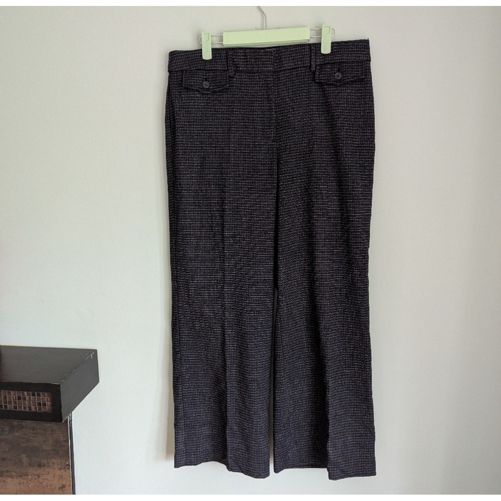 LOFT Curvy High Waist Trouser Pants Size 12 Gray‎ Houndstooth Wide Leg Career